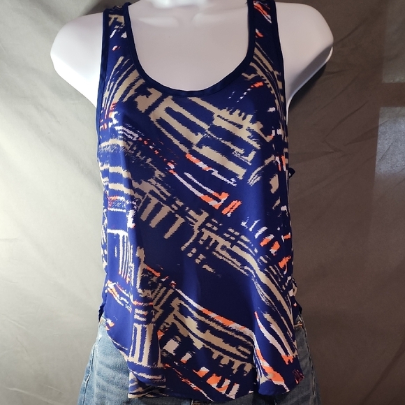 Lush Asymmetrical Blue Graphic Tank Top - Picture 1 of 8